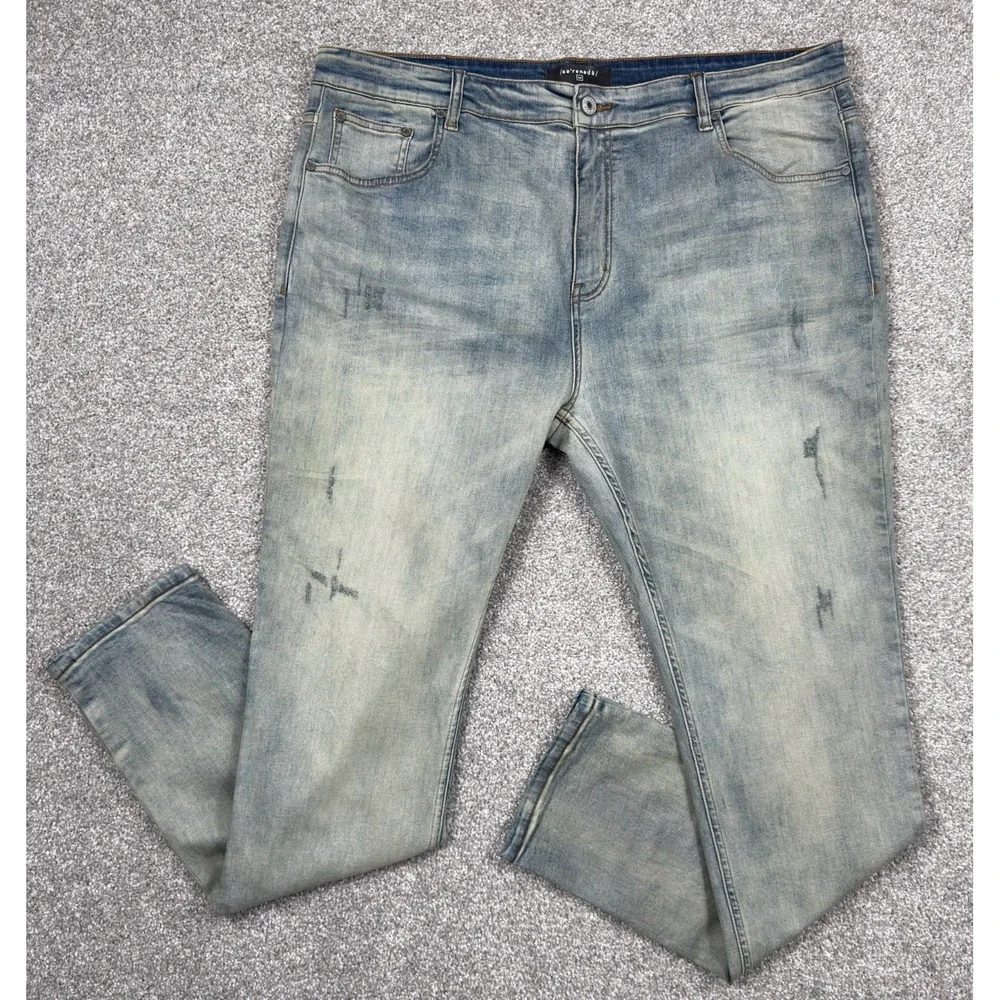 SERENEDE Jeans Men's 44x34 Light Wash Stretch Skinny Denim